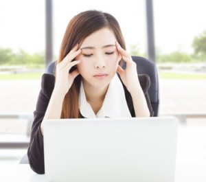 Business woman feel headache and full of painful expression